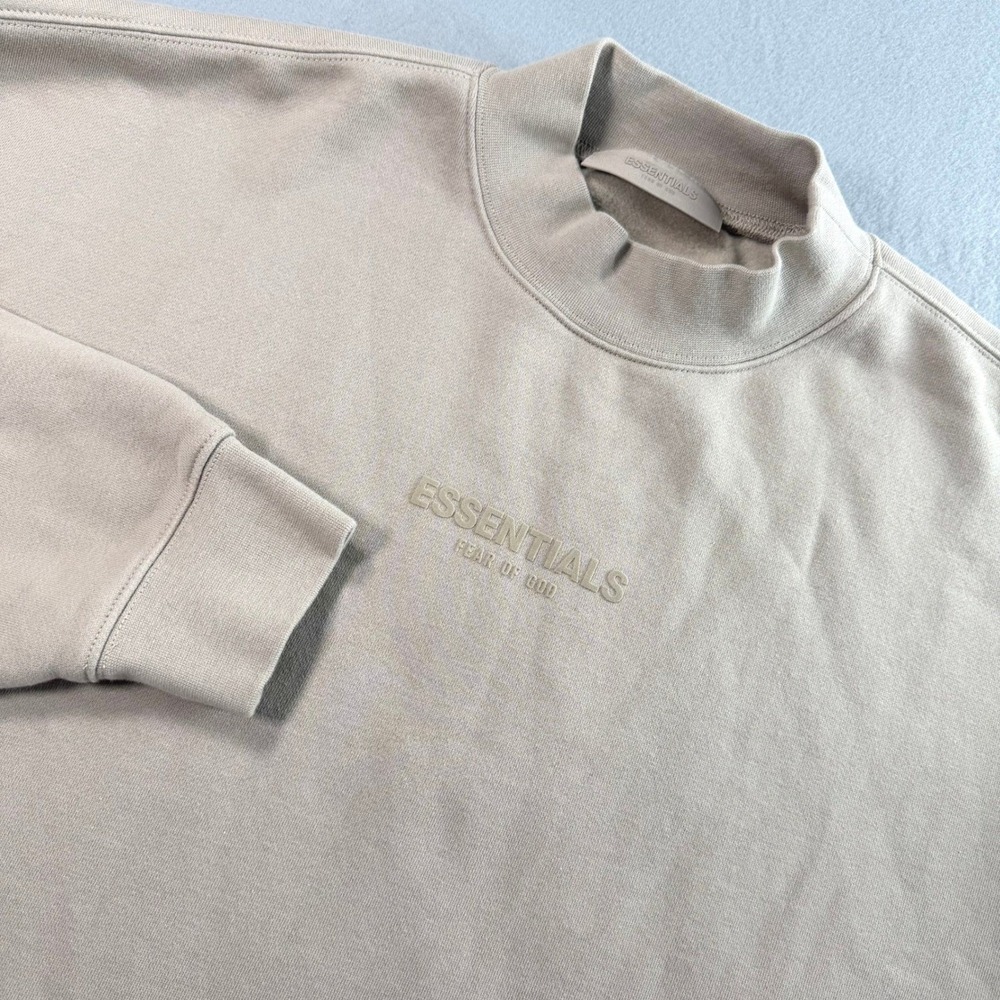 Fear of God Essentials Sweatshirt L Tan Mock Neck Fleece Pullover Neutral